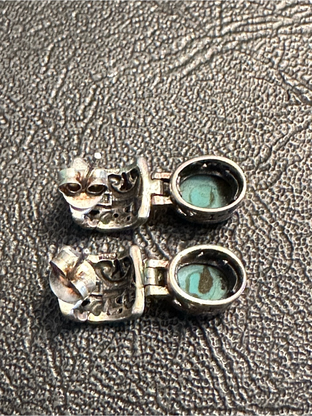 Vintage Sterling Silver Turquoise Drop Hinge Earrings - Picture 4 of 6